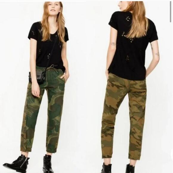 Zadig & Voltaire Parona Camou Drawstring Jogger Pants Green Women's 40 / US 8 - Picture 1 of 6